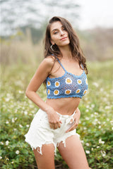 Crochet Cami Cropped Flowered Top