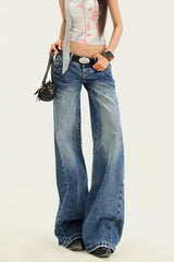 Low Rise Long Length Washed Flare Jeans