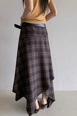 Asymmetric Plaid Midi Christmas Skirt