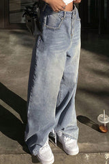 Washed Wide Leg Floor Length Jean