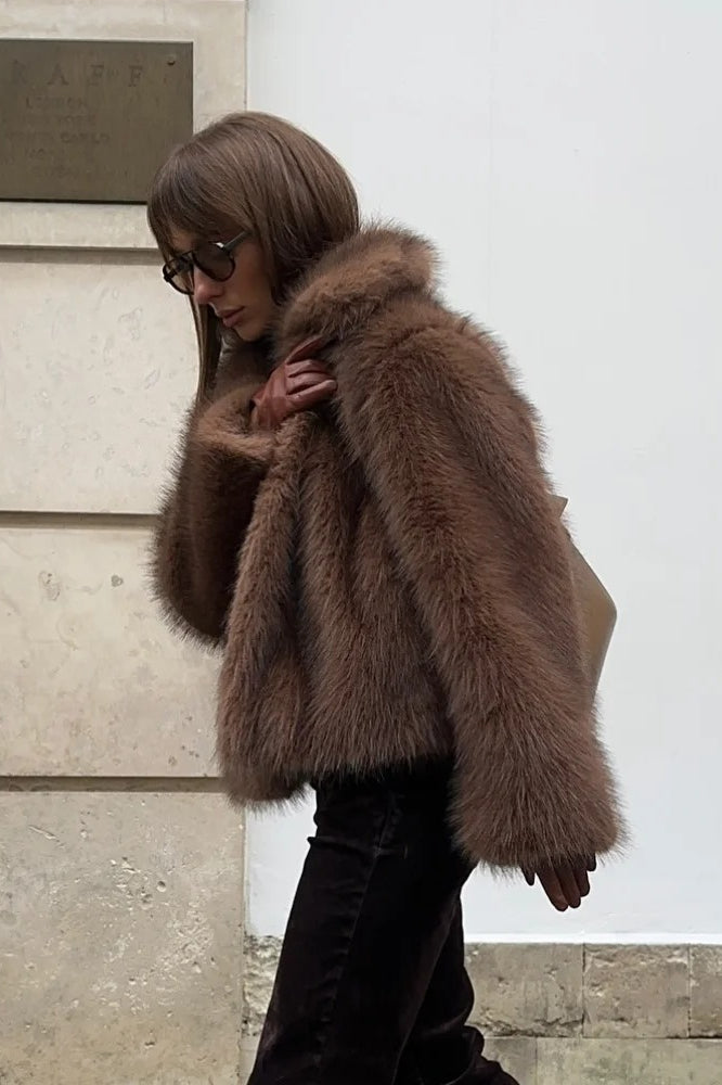 Warm Faux Fur Lapel Coat