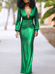 Lantern Sleeve Graceful Midi Fishtail Dress Dresses