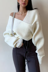 Wrap Front V Neck Relaxed Sweater