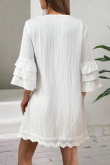 Tassel Pom Pom Ruffle Sleeve Lace Detail Boho Dress