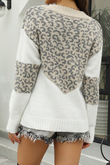 Leopard Color Block V Neck Sweater
