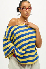 Striped Off Shoulder Oversized Short Sleeve T-Shirt