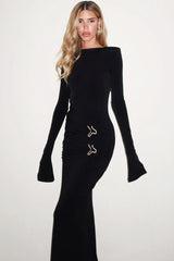 Vintage Flared Full Sleeve Pleated Maxi Dress