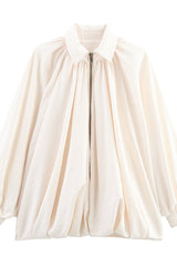 Pleated Batwing Zip Front Oversized Jacket