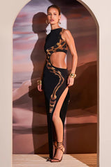 Snake Print Hollow Out Midi Dress