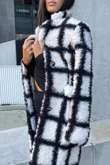 Plaid Faux Fur Long Coat
