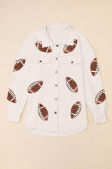 Snap And Patch Button Collared With Jacket Neck Football Sequin Closure Coats-L