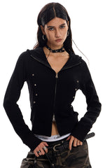 Rivet Trim Fitted Zip Up Hoodie