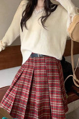 Plaid Wool Pleated Christmas Skirt