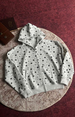Allover Star Print Relaxed Fit Zip-Up Hoodie