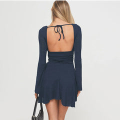 Cosmic Elegance V Neck Dress - Blue