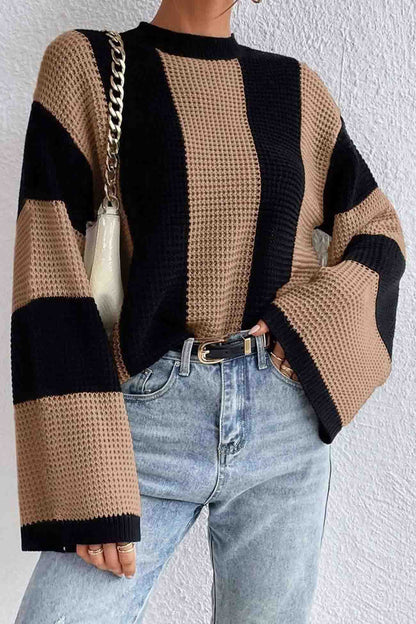 Colorblock Striped Long Sleeve Knitted Sweater