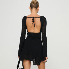 Cosmic Elegance V Neck Dress-Black