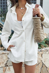 Simple Solid Relaxed Open Starfish Button Blouse