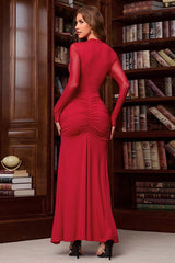 Solid Long Sleeve Split Maxi Dress