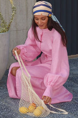 Puff Sleeve Cotton Linen Maxi Dress