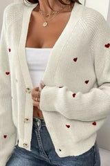 Heart Embroidery V Neck Christmas Cardigan