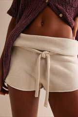Solid Knit Drawstring Bodycon Casual Shorts