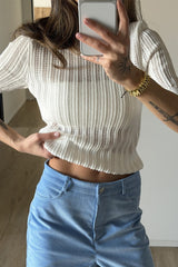 Openwork Short Sleeve Crew Neck Sweater