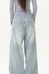 Washed Distressed Wide Leg Jean