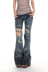 Distressed Ripped Low Rise Flare Jeans