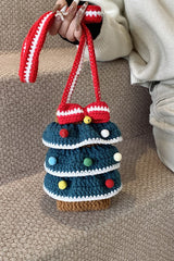Cute Hand Knitted Yarn Christmas Tree Bauble Crossbody Bag