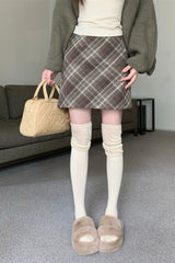 Wool Plaid High Waist A-Line Christmas Skirt