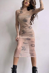 Mesh Floral Two-Piece Midi Dress