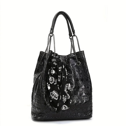 Gothic Skull Print Crossbody Scarf Tote Trendy Shoulder Decor Punk Bag