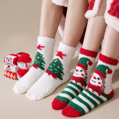 Cute Coral Fleece Thick Warm Mid Calf Christmas Socks