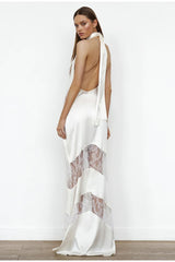Slim Elegant V-Neck Lace Halter Maxi Dress