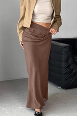 High-Waist Brown Pleated Skirt