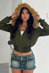 Army Green Fleece Zip Coat