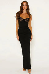 Fashion Lace Back Split Slip Maxi Dress