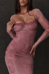 Square Neck Print Midi Dress