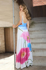Floral U Neck Strap Backless Vacation Dress