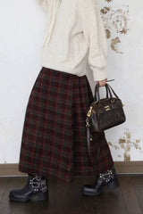Burgundy Plaid A-Line Christmas Skirt