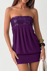 Sequin Overlay Strapless Bodycon Mini Dress