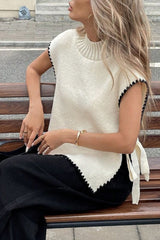Contrast Sleeveless Tie-up Sweater