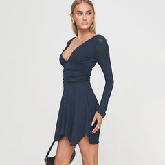 Cosmic Elegance V Neck Dress - Blue