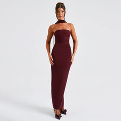 Hudson Maxi Dress With Stole And Gloves - Maroon