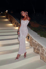 Square Neck Sequin Slip Dress