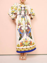 Exquisite And Fun Printed Puff Trendy Sleeves Loose Casual Midi Dress White / S Dresses