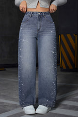 Rhinestone Washed Blue Jean