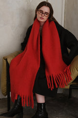 Wool Blend Fringed Christmas Scarf