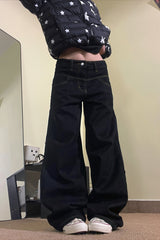 Star Letter Print Wide Leg Jeans